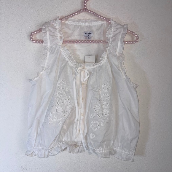 Parke Tops - Parker White Eyelet Tie-Front Sleeveless Blouse
